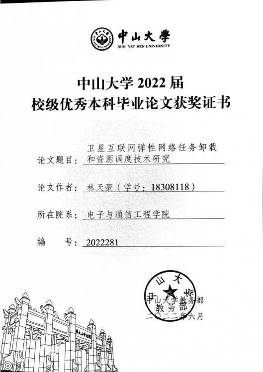 2021届校级优秀本科毕业论文获奖证书